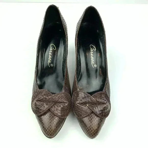 Canessa womens heels size 8 AA brown snakeskin bow vintage 80s - Picture 15 of 15